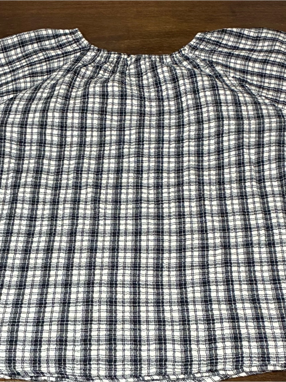 Old Navy Navy and White Plaid Peasant Top